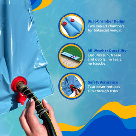 Blue Wave universal compatibility fits solid, mesh, or hybrid covers.