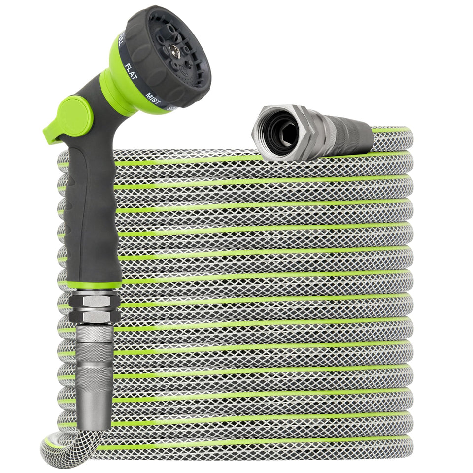 BlueBala 50ft non-expandable garden hose maintains steady length for reliable watering.