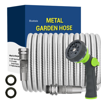 BlueBala 75ft stainless steel hose exterior shell for durable outdoor watering.