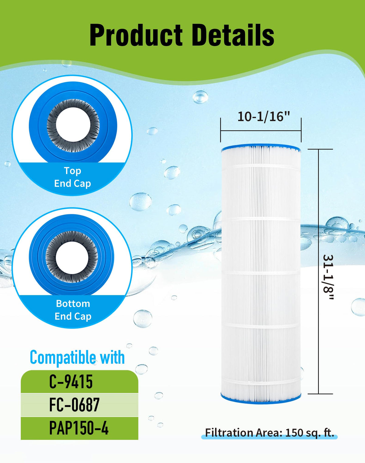 BLUEFLO PAP150 filter side view highlights durable housing and pleated media.
