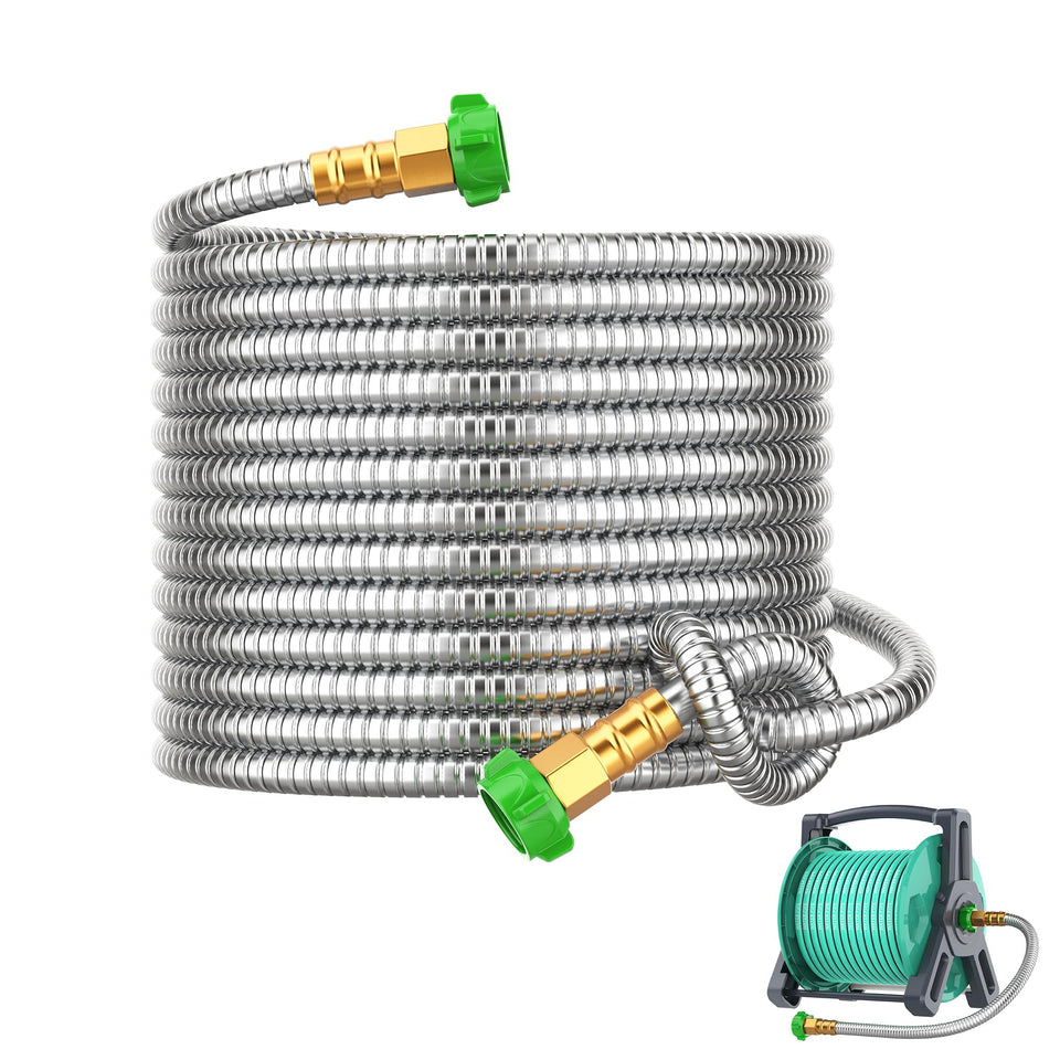 BlueGarden short metal garden hose 15ft with female-to-female connector for easy extension