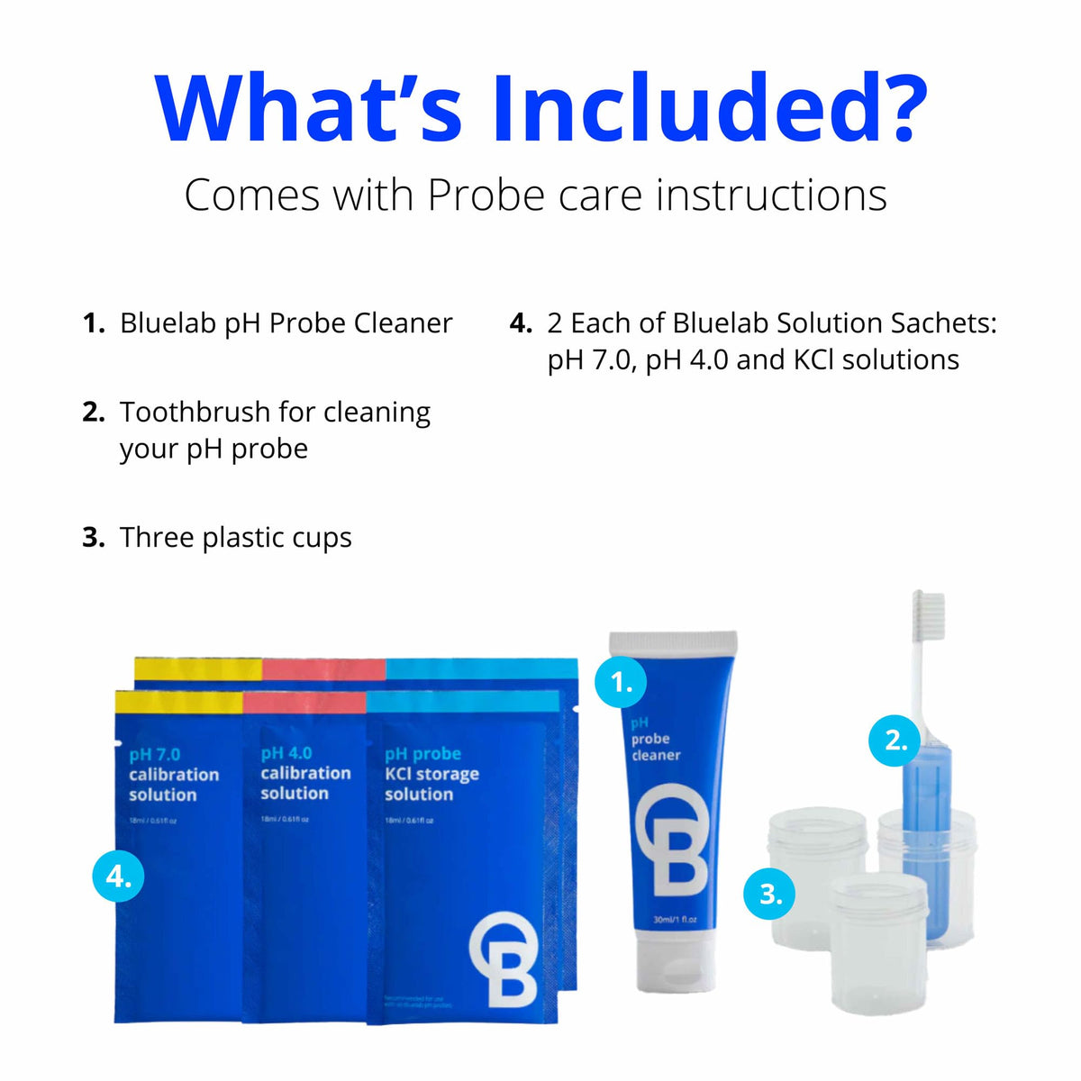 Bluelab CAREKITPH plastic cups used for solutions and cleaning steps