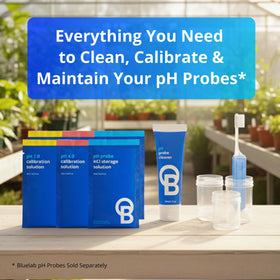 Bluelab CAREKITPH solution vials prepared for pH storage and calibration