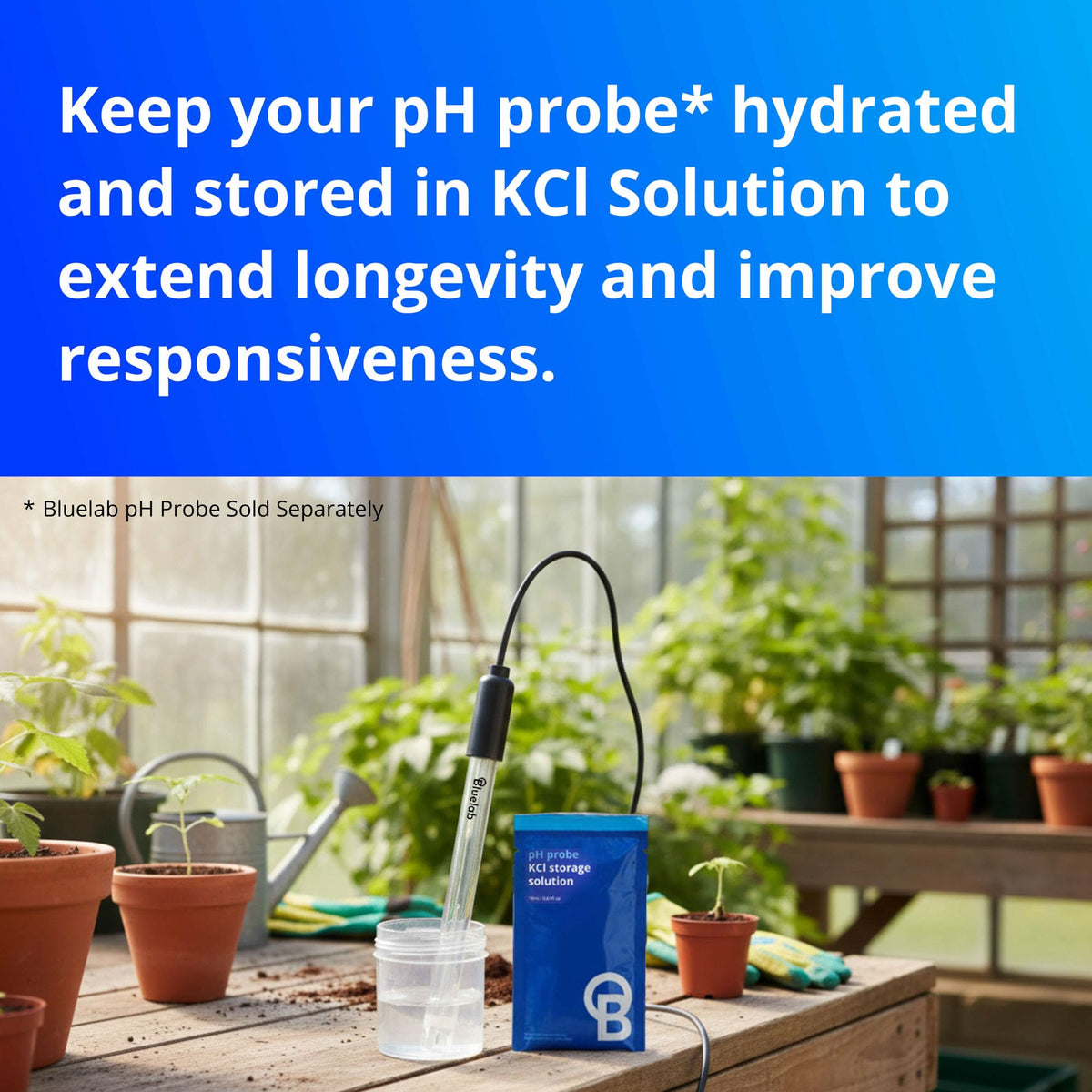 Bluelab CAREKITPH storage solutions bottle to keep probes hydrated