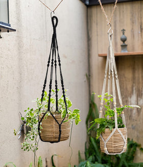 BlueMake black boho decor macrame hanger for living rooms and patios