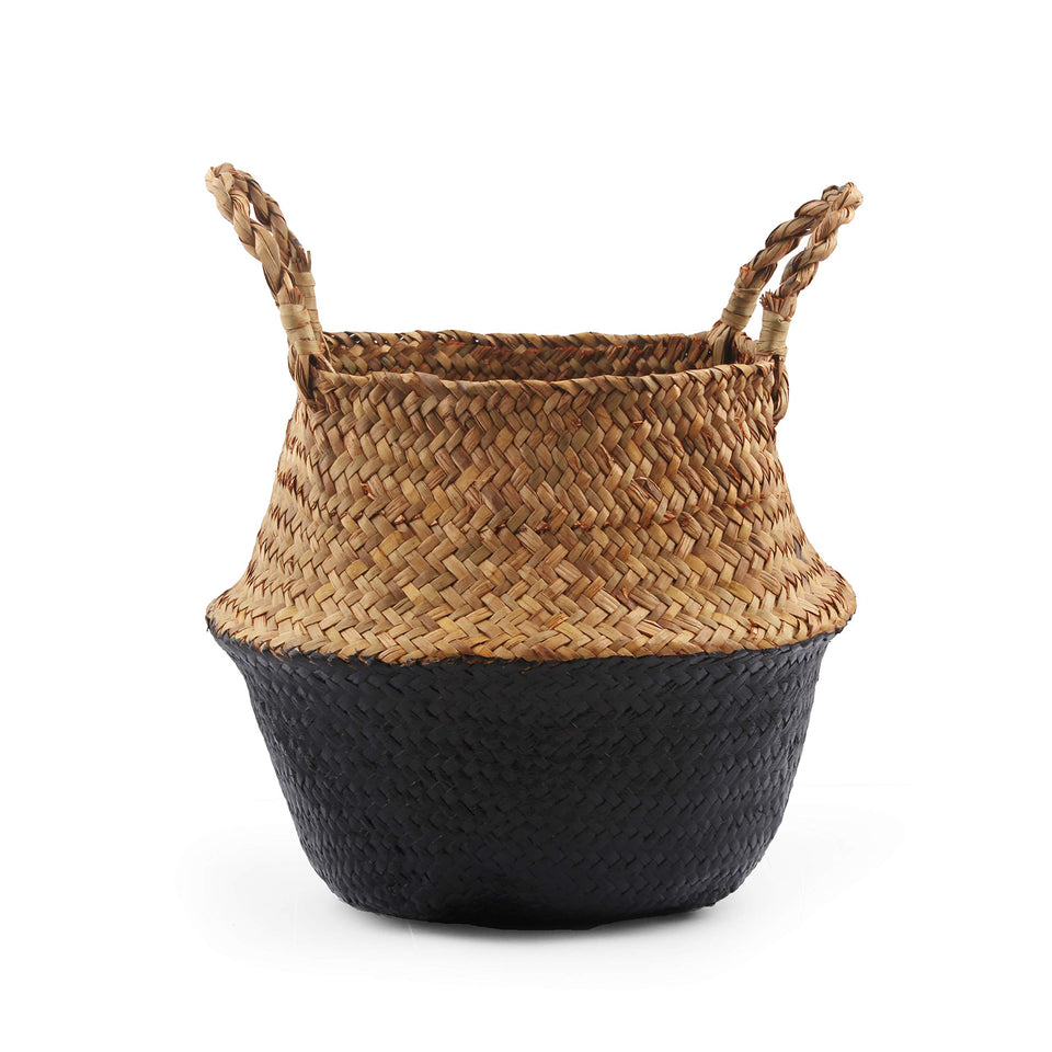 BlueMake woven seagrass belly basket ideal for laundry organization and stylish storage.