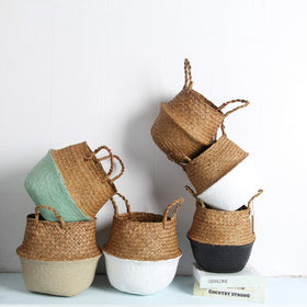 BlueMake seagrass basket perfect for a picnic setup with convenient carry and display.