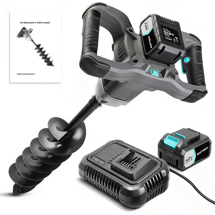 Bluemars Earth Auger with 40V battery and charger—ideal for fencing posts.