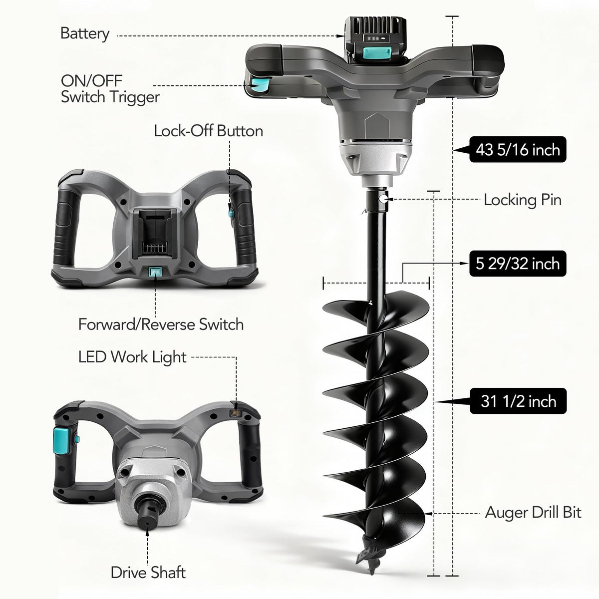 Bluemars Earth Auger supports forward and reverse to simplify hole extraction.
