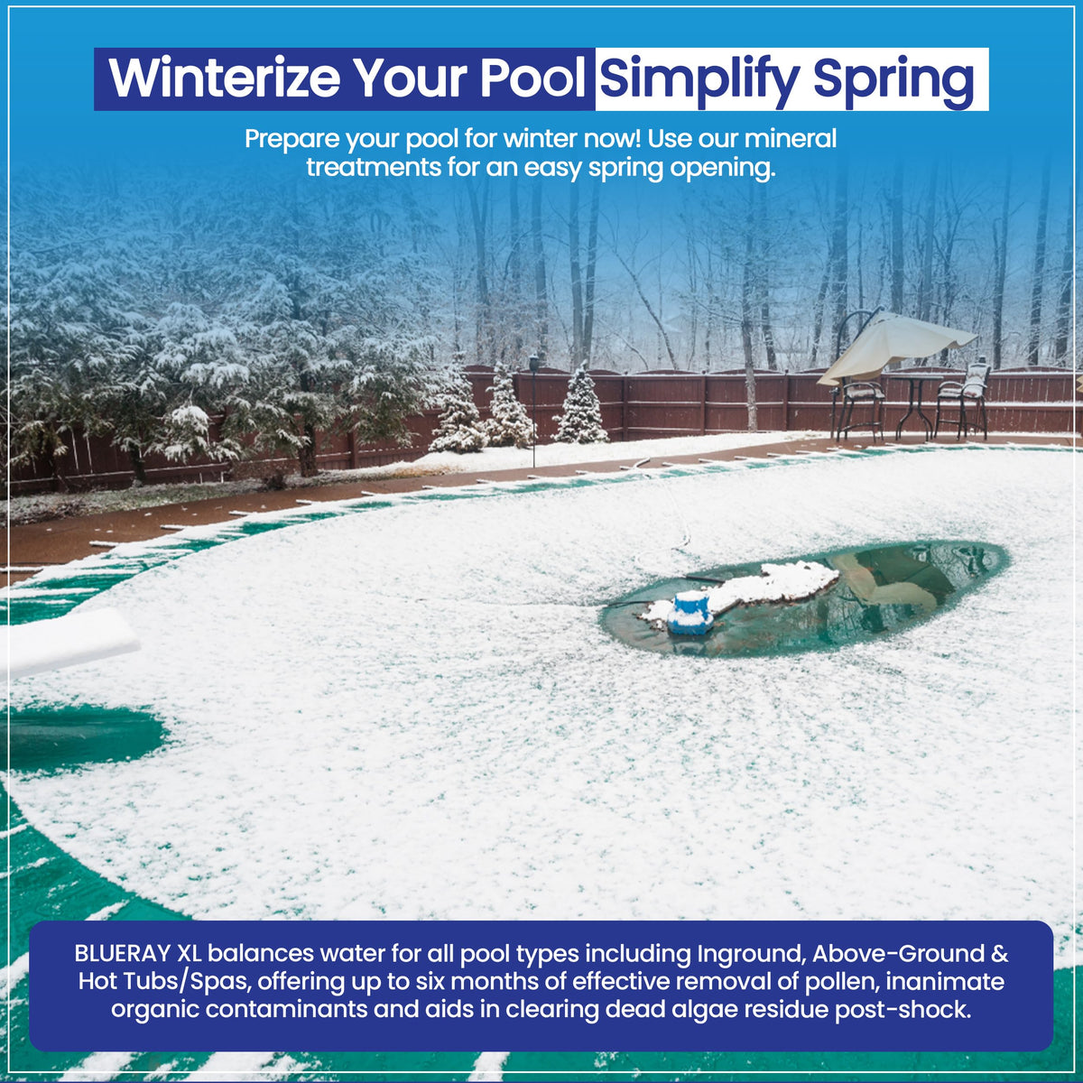 Blueray XL copper ionizer promotes mineral-based pool treatment.