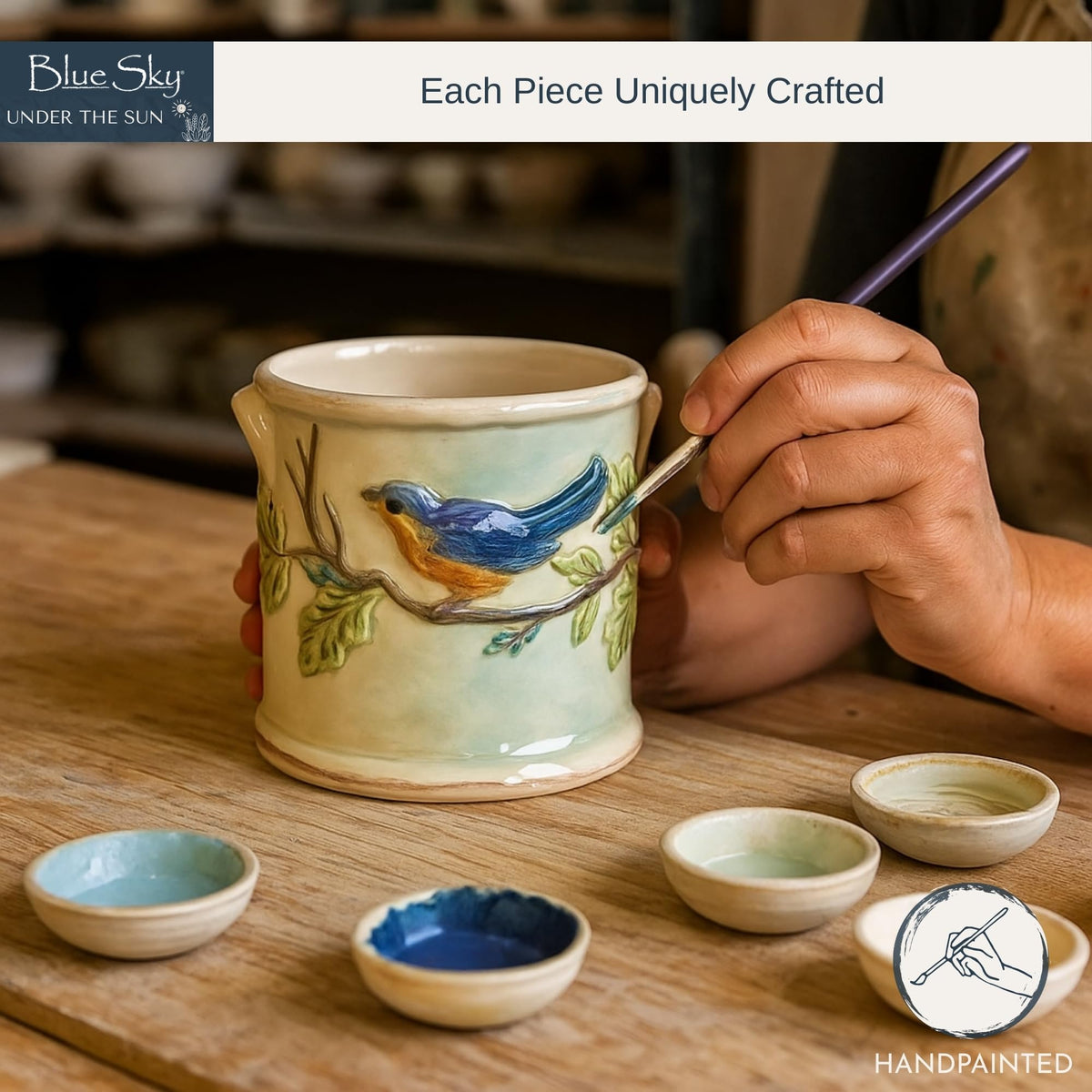 BLUESKY ceramic woodcut farmhouse planter 5-in angle view, enhances porch or windowsill décor.