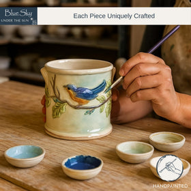 BLUESKY ceramic woodcut farmhouse planter 5-in angle view, enhances porch or windowsill décor.