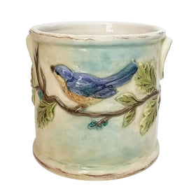 BLUESKY ceramic woodcut farmhouse planter 5-in front view, ideal for indoor and outdoor display.