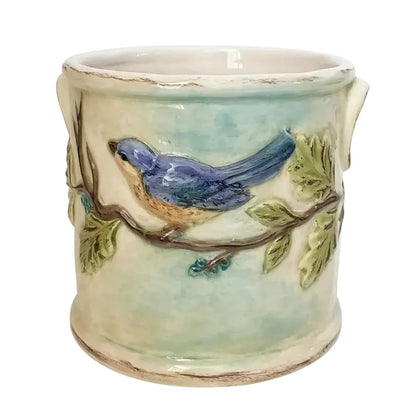 BLUESKY ceramic woodcut farmhouse planter 5-in front view, ideal for indoor and outdoor display.