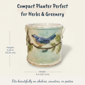 BLUESKY ceramic woodcut farmhouse planter 5-in side view, perfect for small plants and herbs.