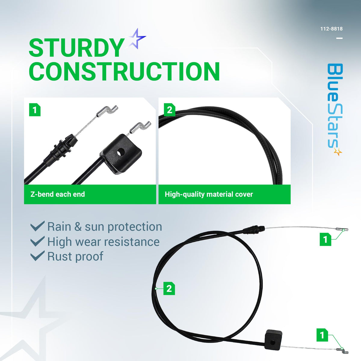 BlueStars 112-8818 brake cable length 37.5 inches for precise fit