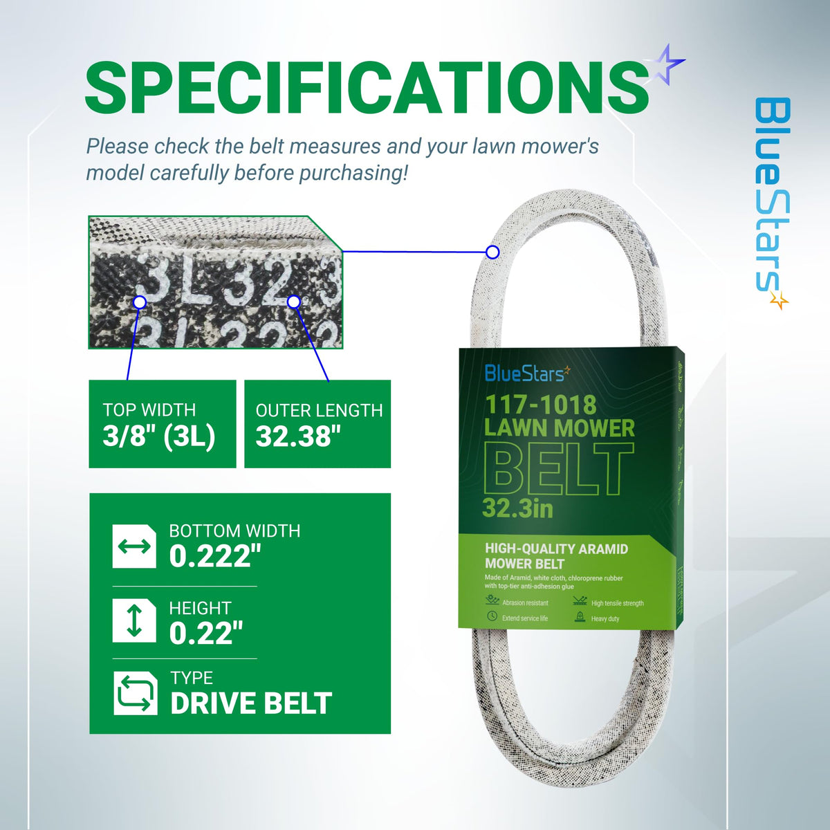 BlueStars 117-1018 belt with aramid cords for durable performance.