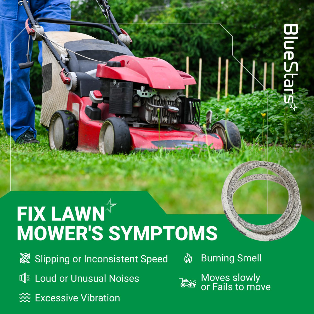 BlueStars 117-1018 belt is SmartStow ready for compatible Toro mowers.