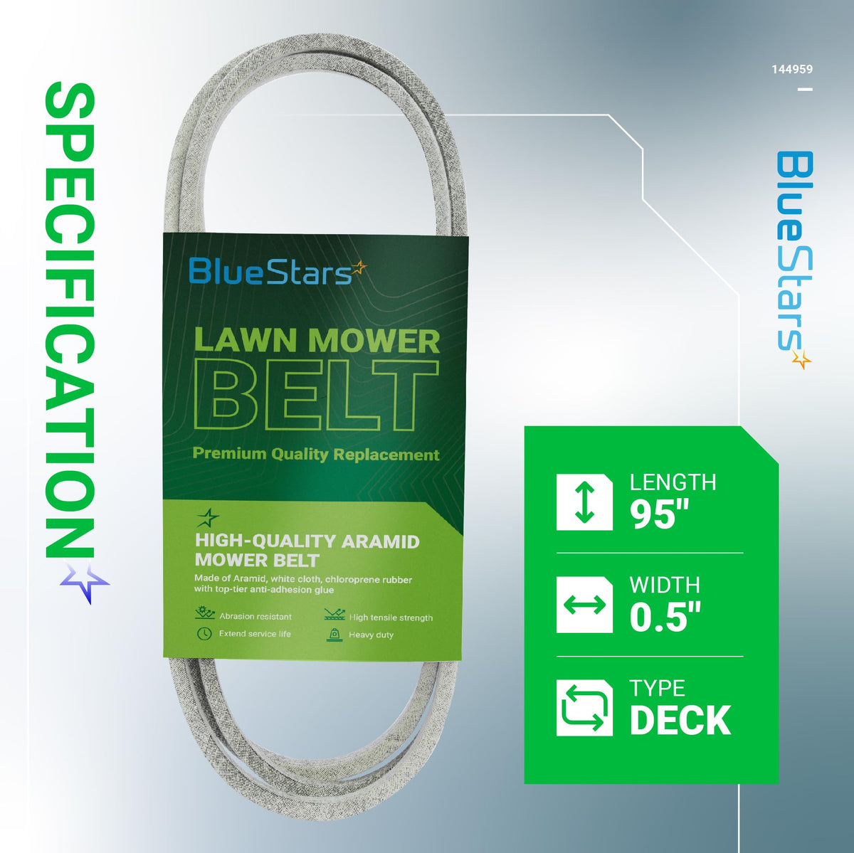 BlueStars 144959 belt inner length around 93 inches for alignment