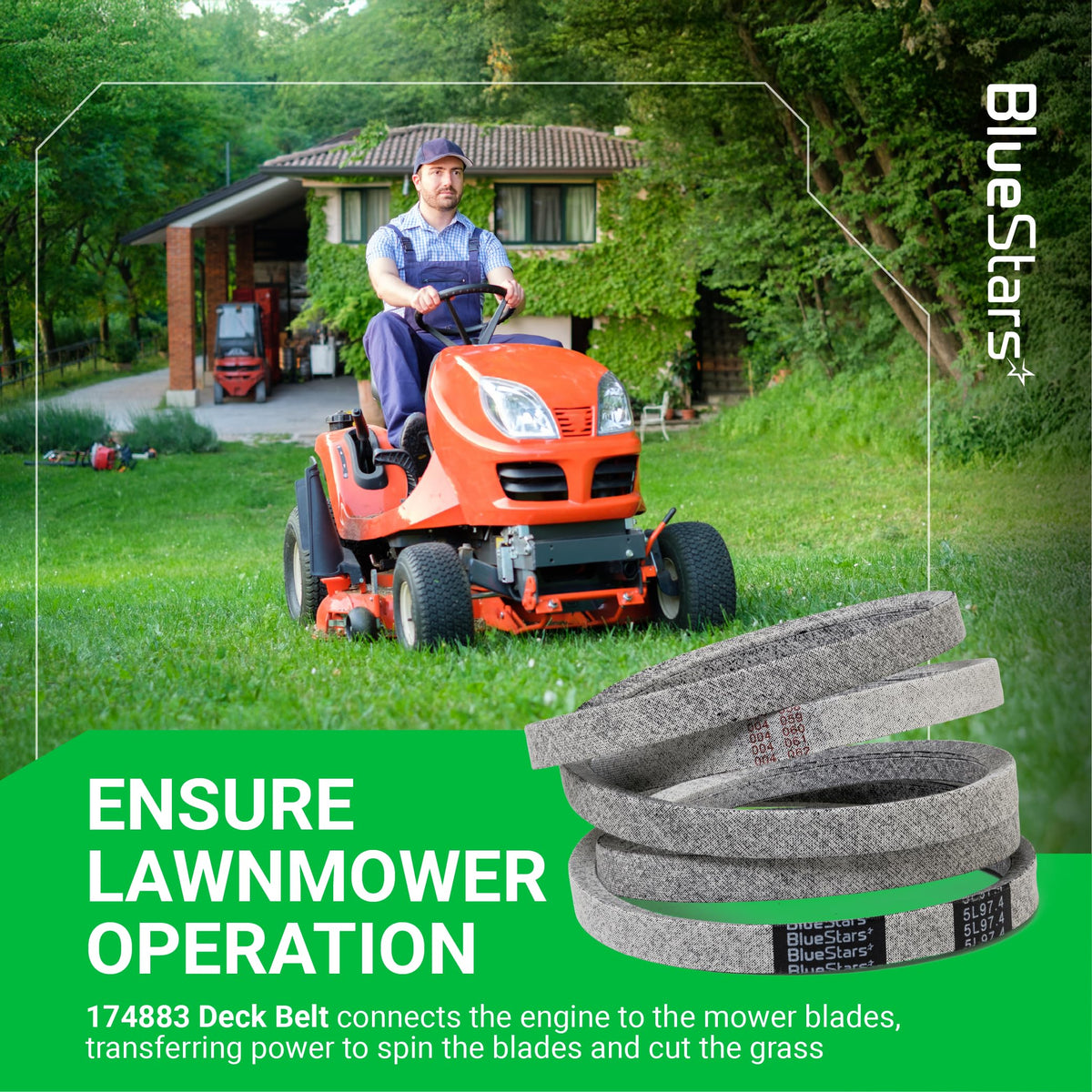 BlueStars 174883 compatibility chart demonstrates broad mower compatibility across brands.