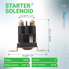 BlueStars 435-700 starter solenoid, side view for quick, easy installation