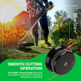 BlueStars trimmer head features durable metal core and impact-resistant plastic.