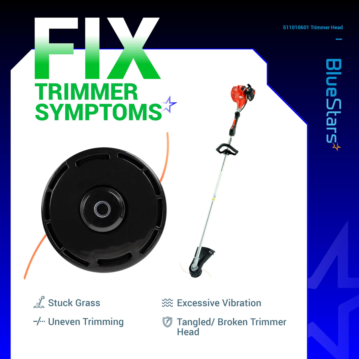 BlueStars 3-pack trimmer head for cost-effective replacements.