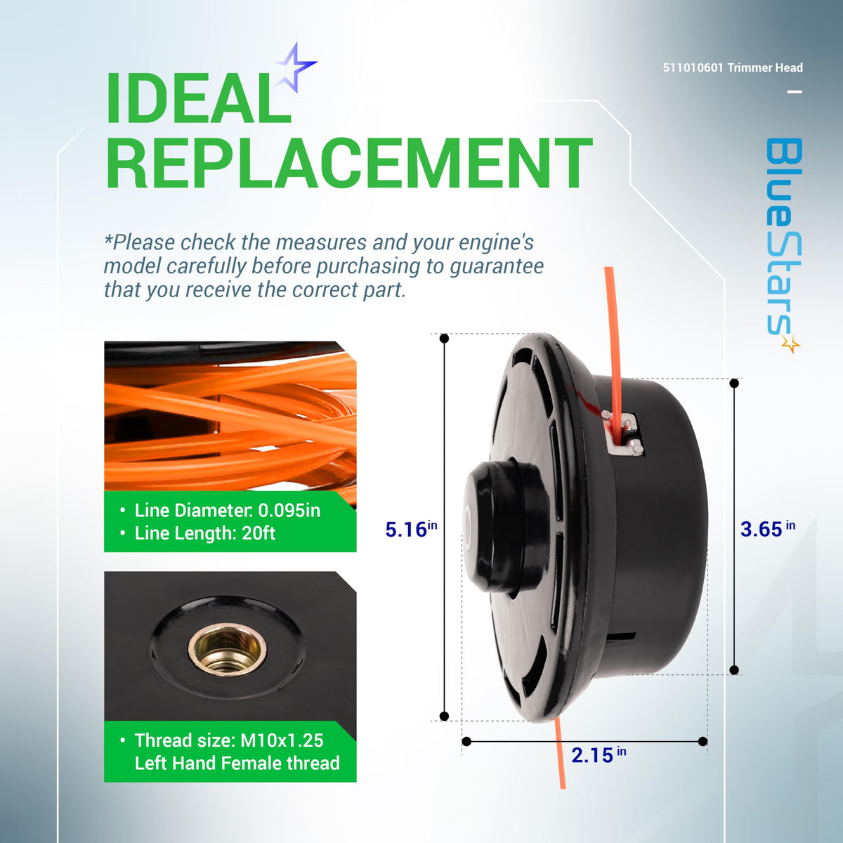BlueStars trimmer head replacement for PT104 Plus maintains cutting performance.