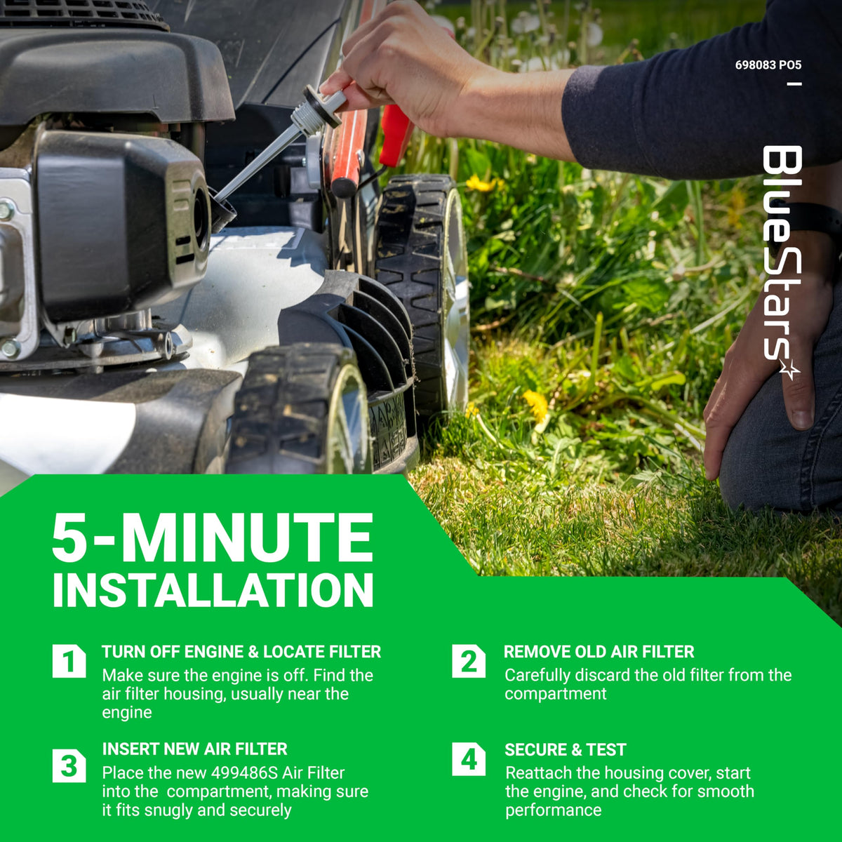 BlueStars air filter 794422 fits multiple mower models for easy replacement