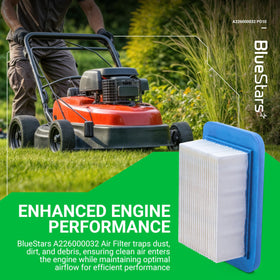 BlueStars A226000032 air filter side view showing packaging and fit
