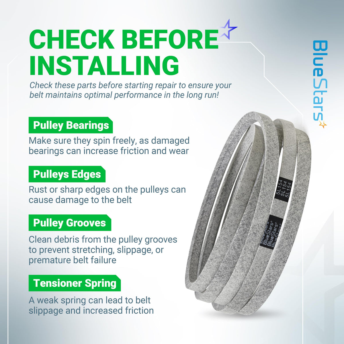 BlueStars aramid-cord belt promises long-lasting mowing sessions.