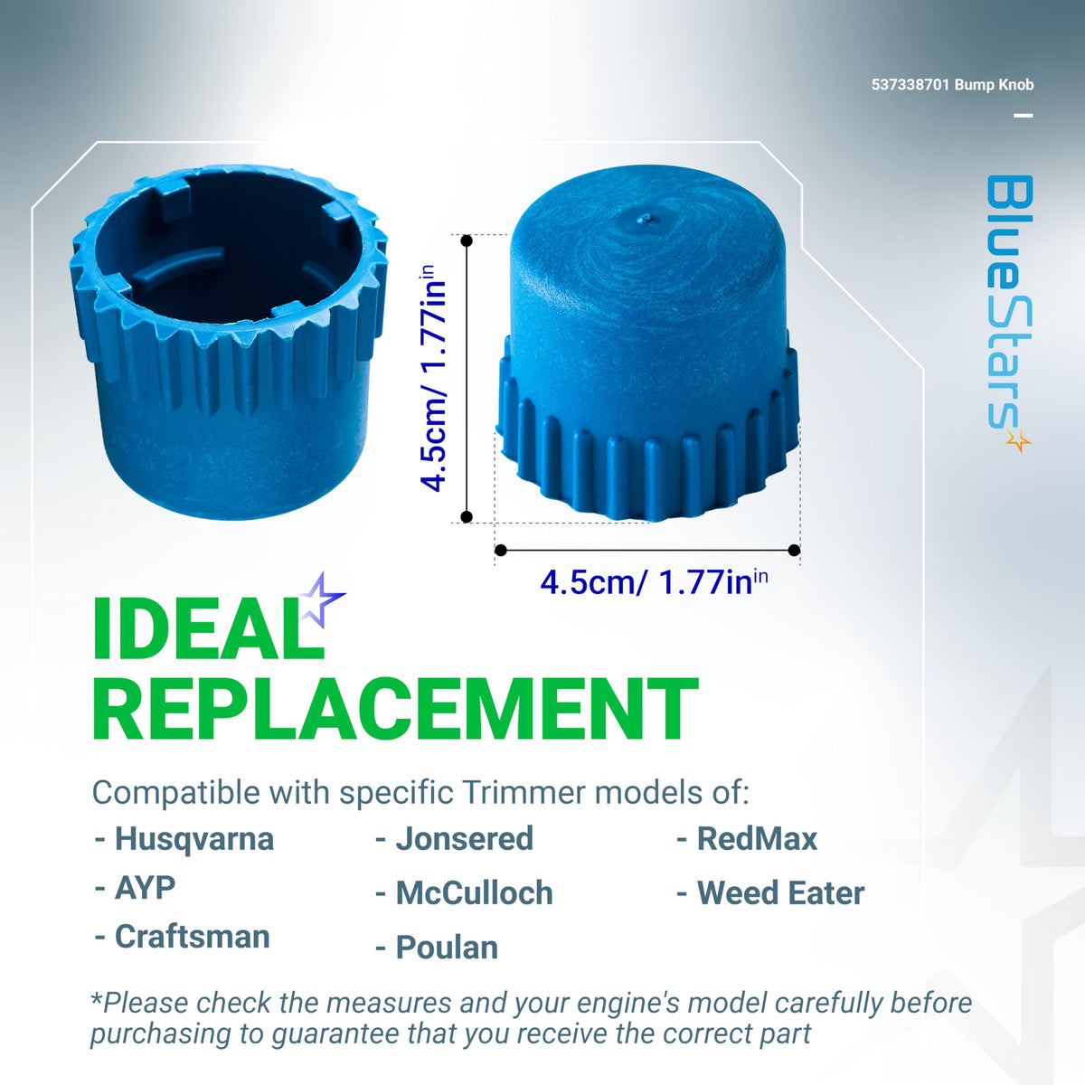 BlueStars bump knob installation steps illustration for easy replacement.