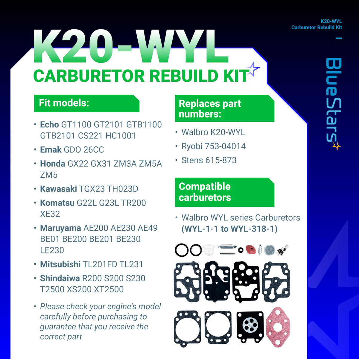 Check valve included improves seal integrity in BlueStars rebuild kit