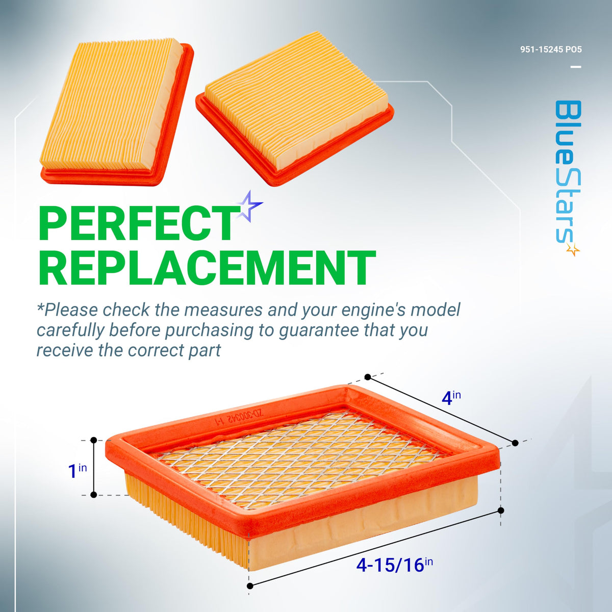 BlueStars Cub Cadet 490-200-C065 fit air filter for reliable engine protection.