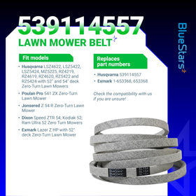 BlueStars belt compatibility with Exmark 1-653368 supports versatile deck use.