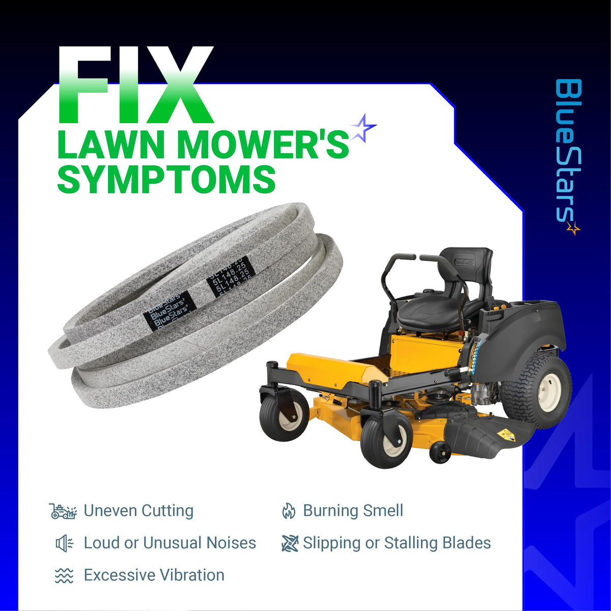 BlueStars belt offers heat resistance for demanding mowing sessions