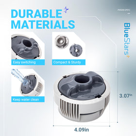 BlueStars dispenser body in rust-resistant plastic signaling longevity and durability.