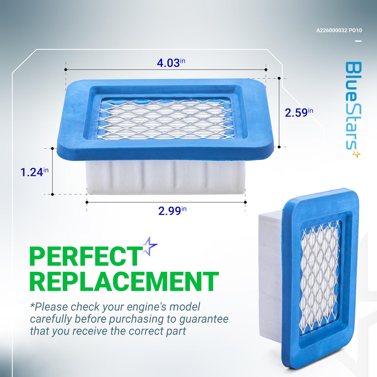 BlueStars durable metal mesh on A226000032 air filter