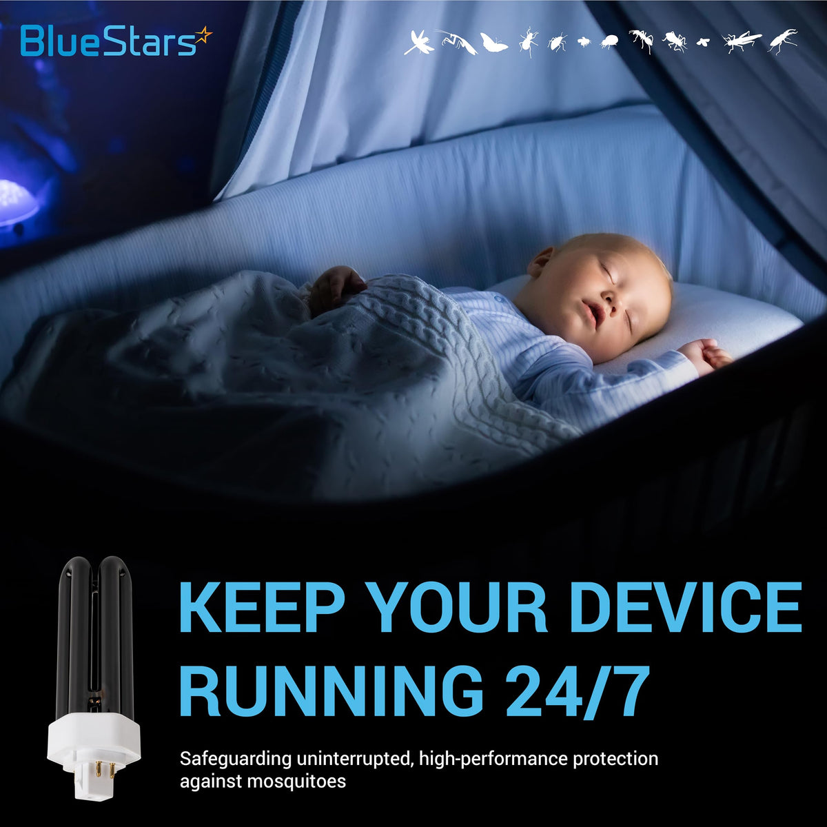 BlueStars energy-efficient UV bulb with low power draw.
