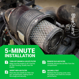 BlueStars air filter protecting engine from dirt and debris in demanding outdoor conditions