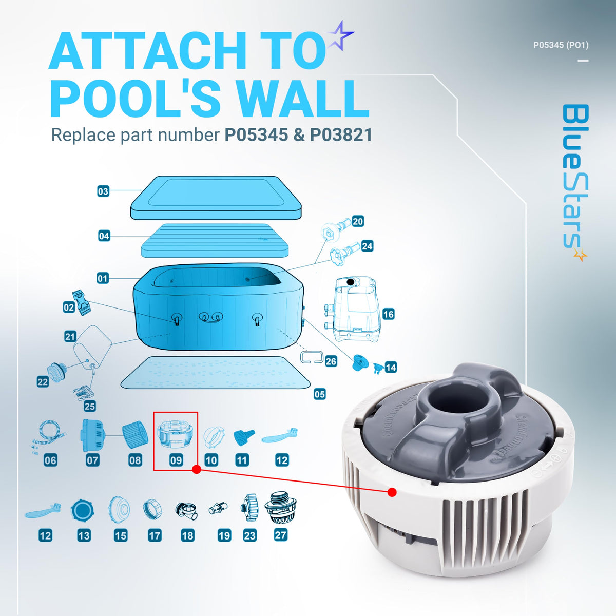BlueStars flow-adjustment lever for customizable chlorine delivery.