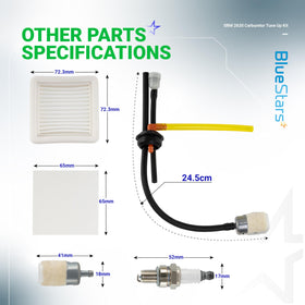 BlueStars fuel filter included to help clean fuel before combustion.