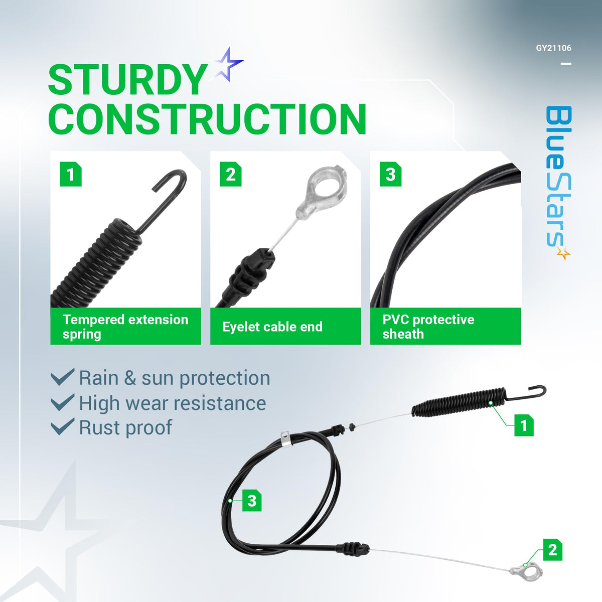 BlueStars gy20156 deck engagement cable fits 42-inch John Deere decks