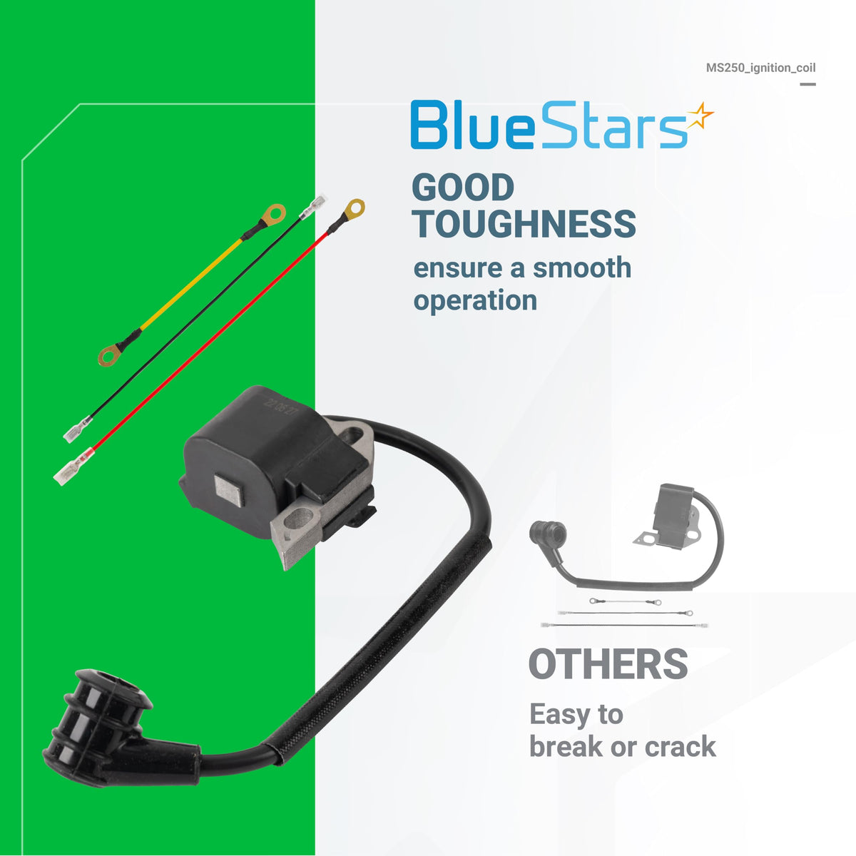 BlueStars square-type coil side view, designed for rugged outdoor use