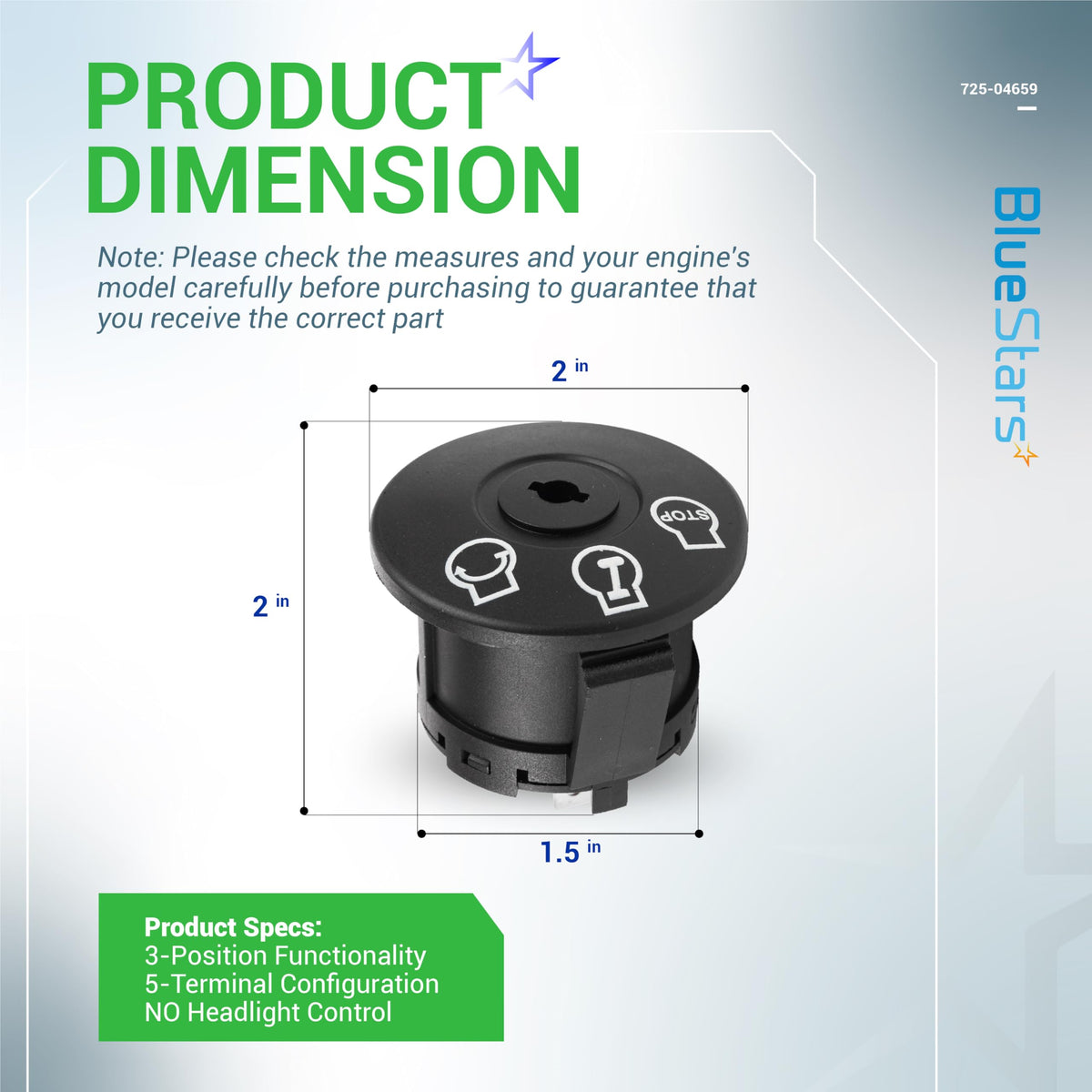 BlueStars ignition switch with key in hand for quick replacement