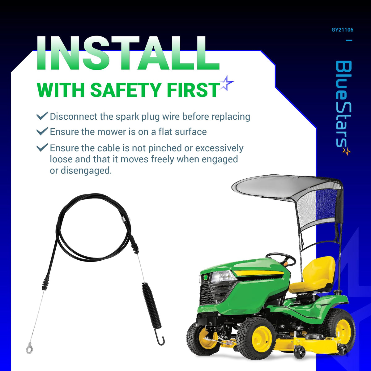 BlueStars lawn tractor deck attachment view shows ends and routing