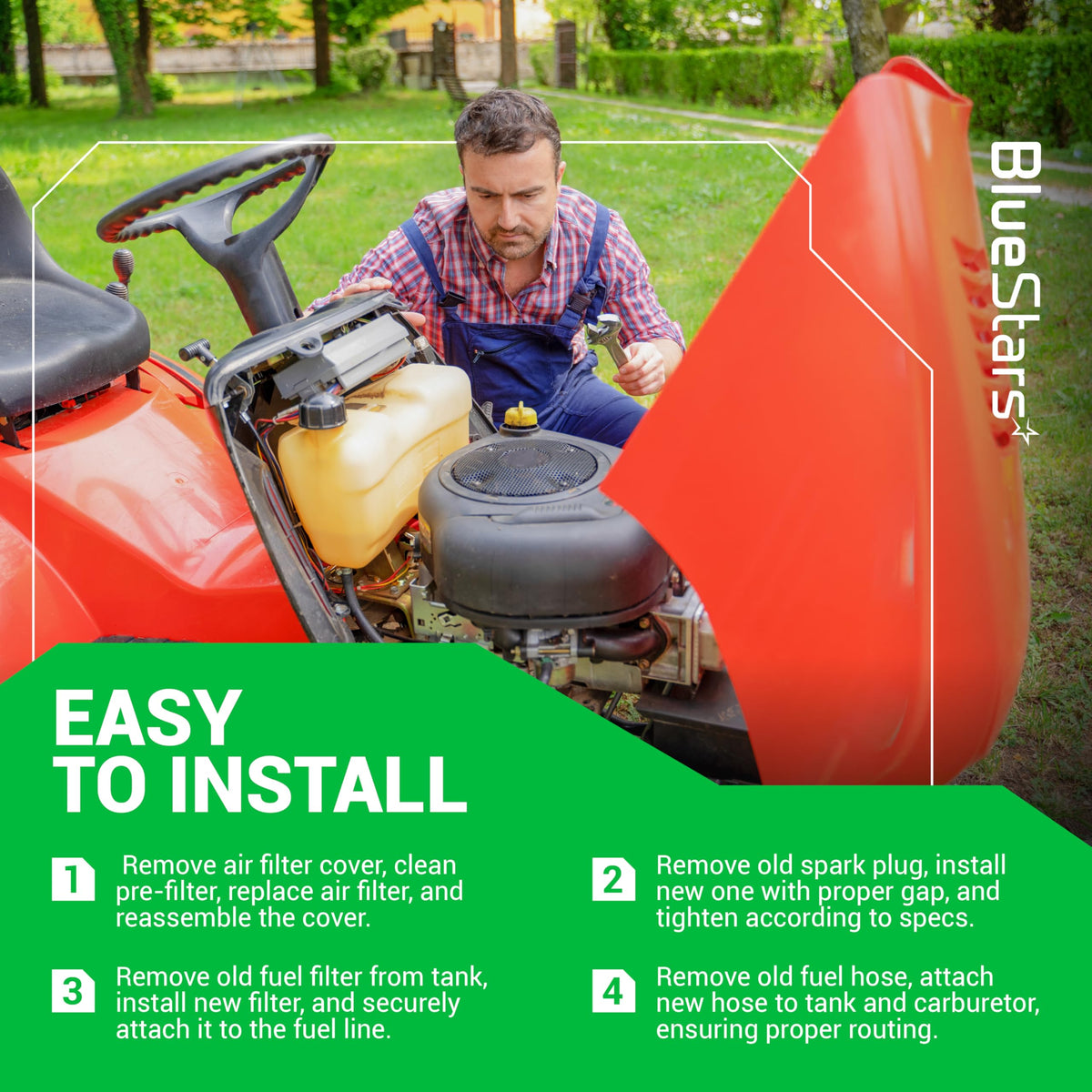 BlueStars compatible filters on a lawn tractor showcase broad engine compatibility.