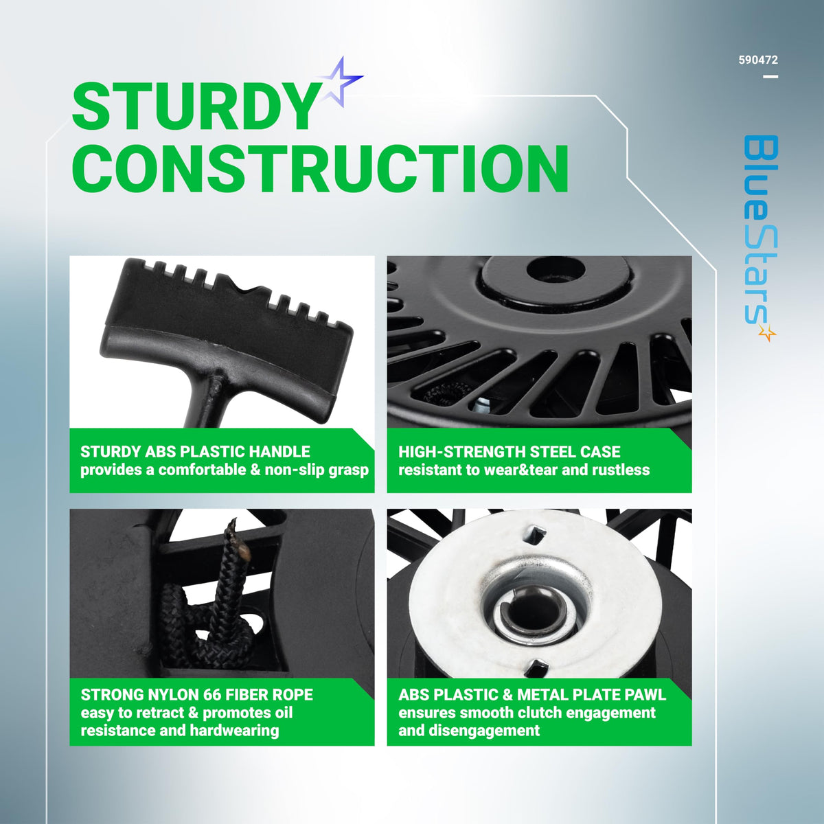 BlueStars recoil starter for Tecumseh 590732A ensures smooth pull-start performance.