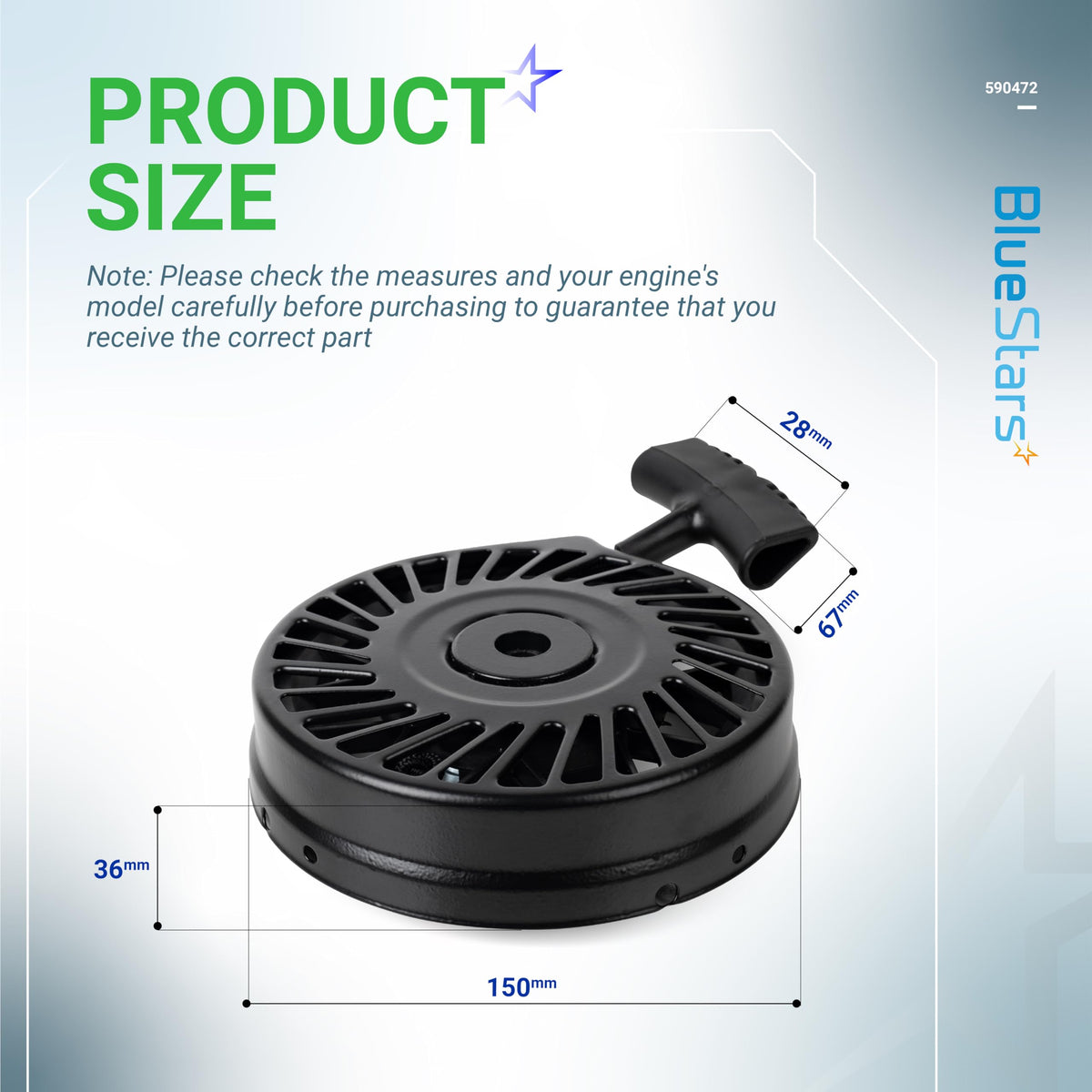 BlueStars recoil starter for Tecumseh 590739 supports reliable engine ignition.