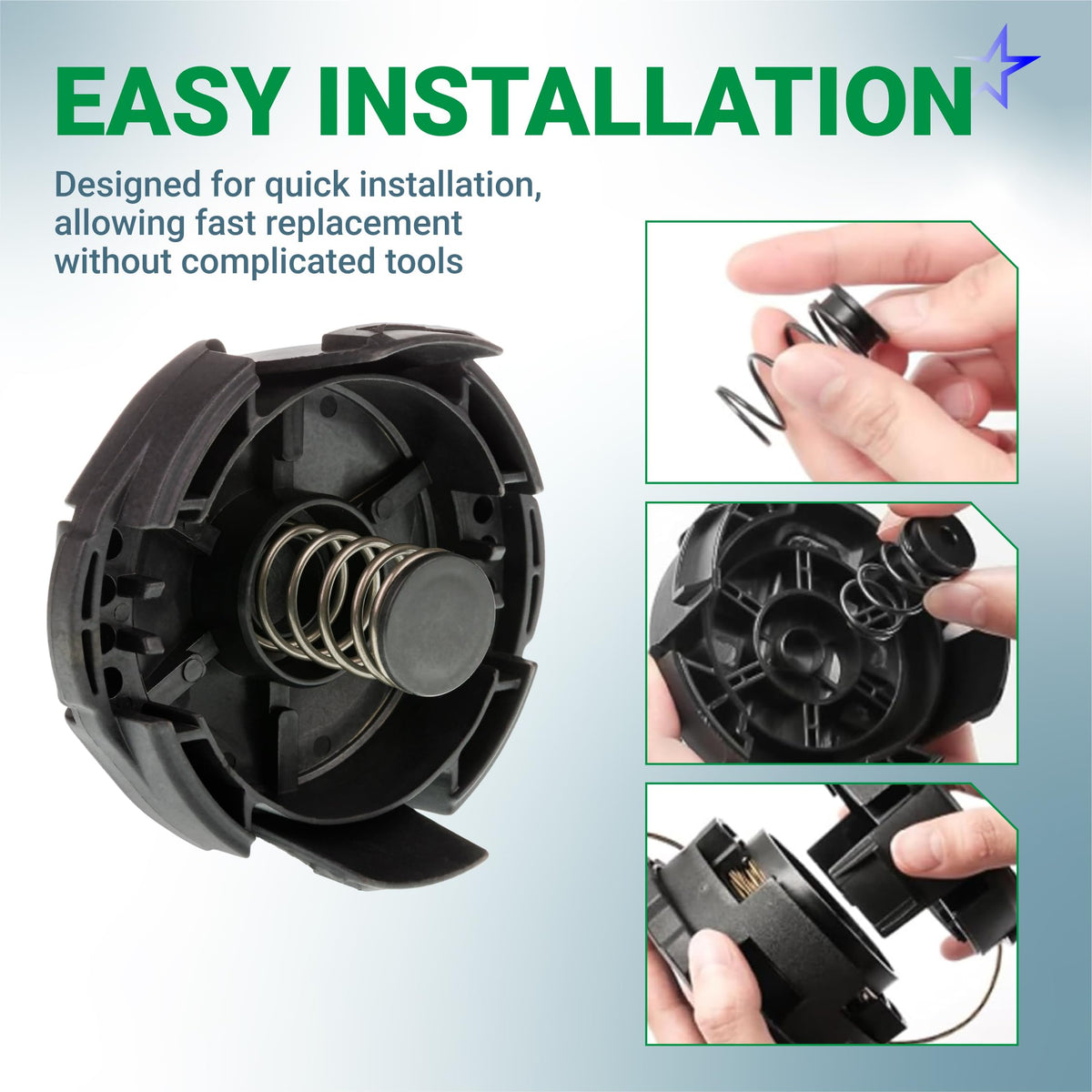 BlueStars heavy-duty ABS parts resist impact for long-lasting trimmer head protection.